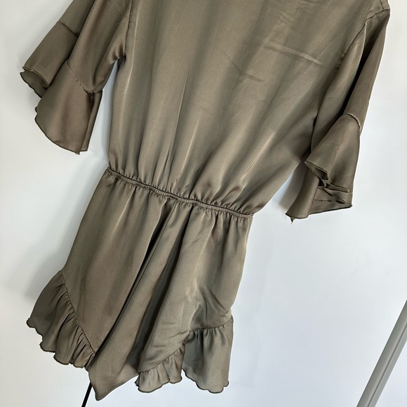 Satin Olive Ruffle Romper - Picture 5 of 6